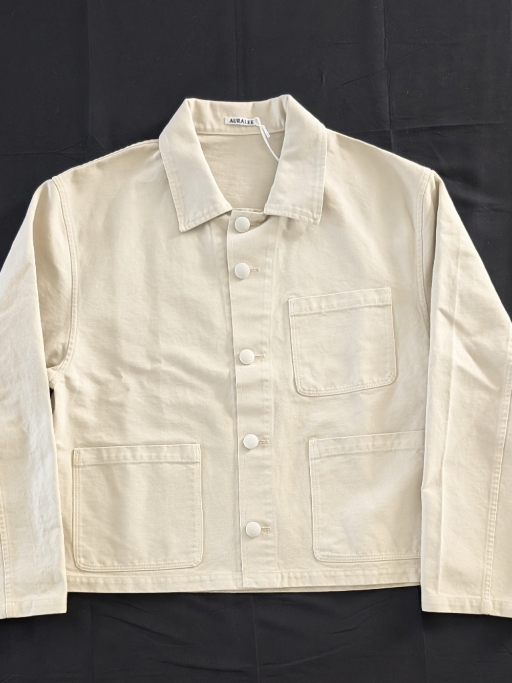 AURALEE Garment Dyed Organic Cotton Heavy Twill Short Work Jacket Dusty Ivory 5